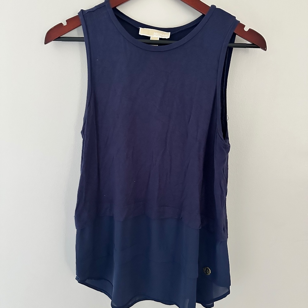 Michael Kors Navy Blue Mixed Media Tank Size Medium